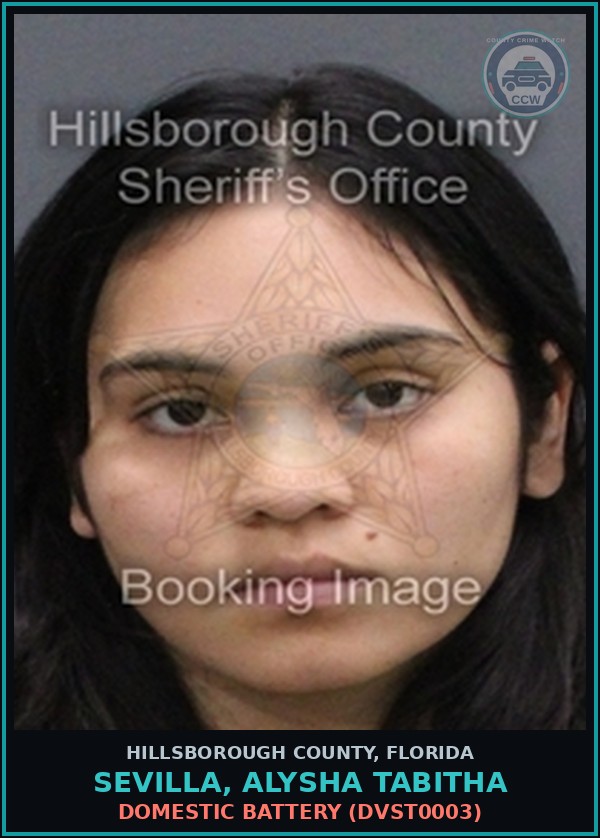 Booking mugshot of SEVILLA, ALYSHA TABITHA in Hillsborough County