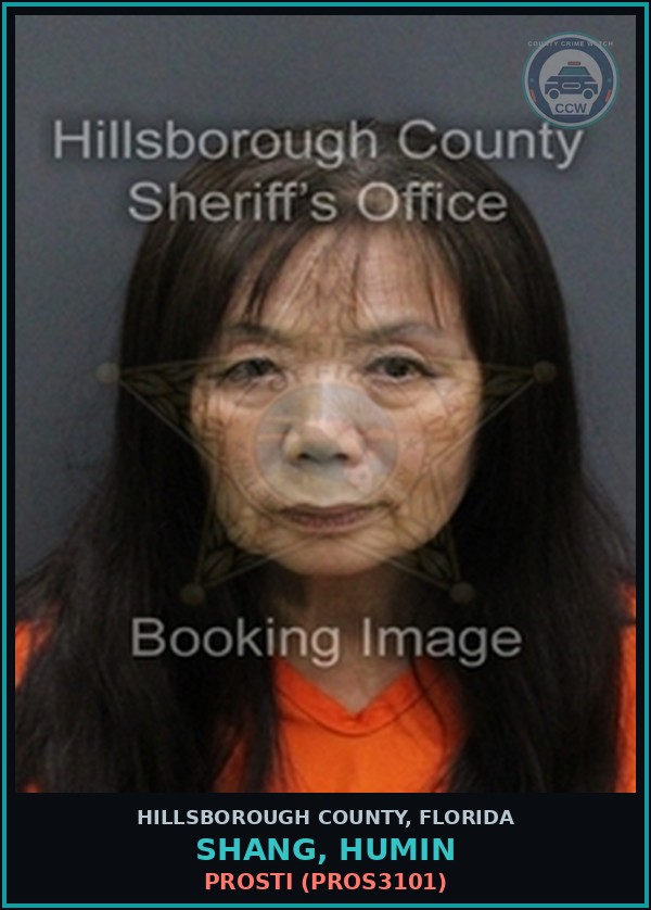 Booking mugshot of SHANG, HUMIN in Hillsborough County