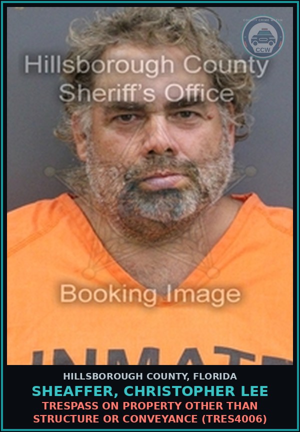 Booking mugshot of SHEAFFER, CHRISTOPHER LEE in Hillsborough County