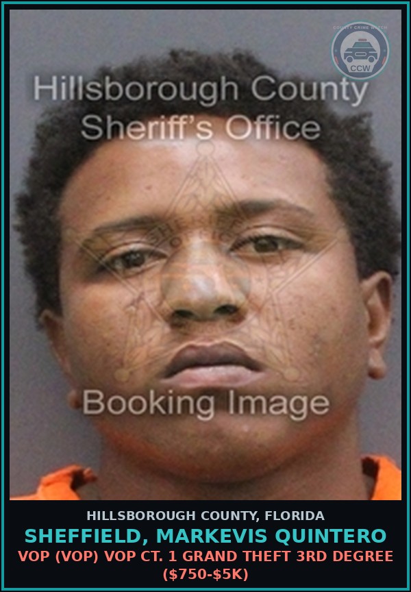 Booking mugshot of SHEFFIELD, MARKEVIS QUINTERO in Hillsborough County