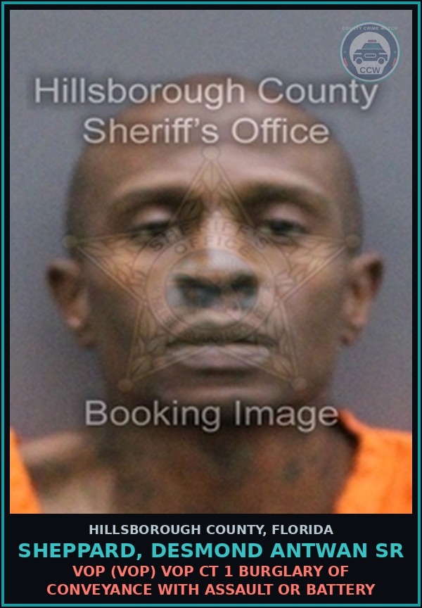 Booking mugshot of SHEPPARD, DESMOND ANTWAN SR in Hillsborough County