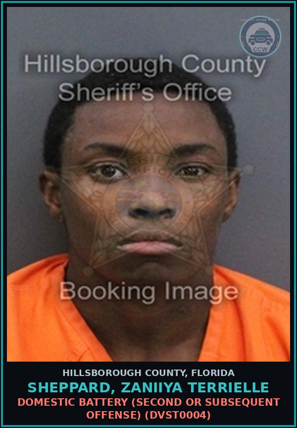 Booking mugshot of SHEPPARD, ZANIIYA TERRIELLE in Hillsborough County