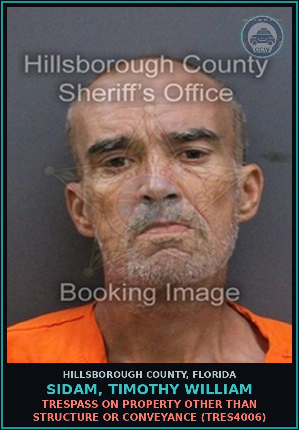 Booking mugshot of SIDAM, TIMOTHY WILLIAM in Hillsborough County