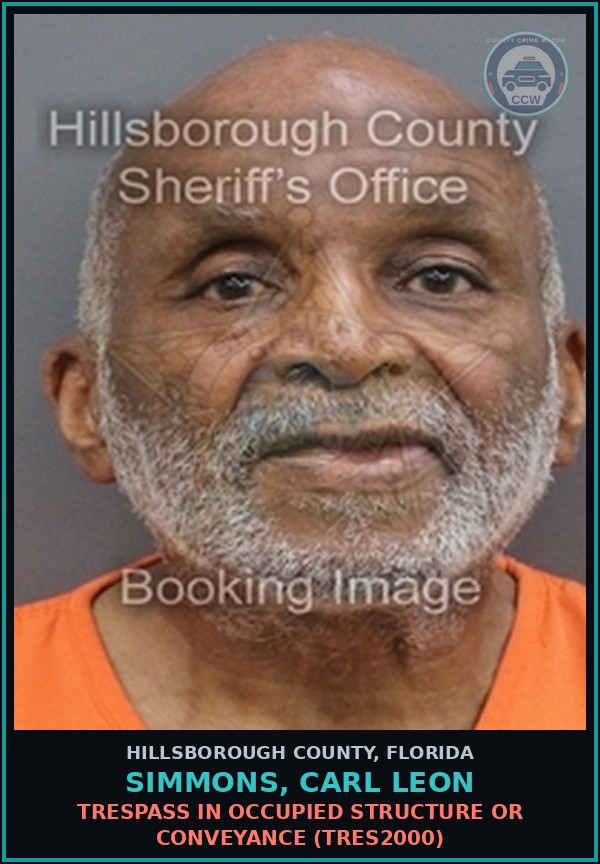 Booking mugshot of SIMMONS, CARL LEON in Hillsborough County