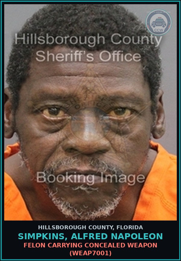 Booking mugshot of SIMPKINS, ALFRED NAPOLEON in Hillsborough County