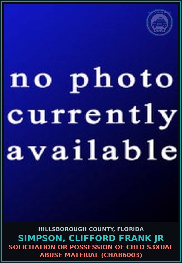 Booking mugshot of SIMPSON, CLIFFORD FRANK JR in Hillsborough County