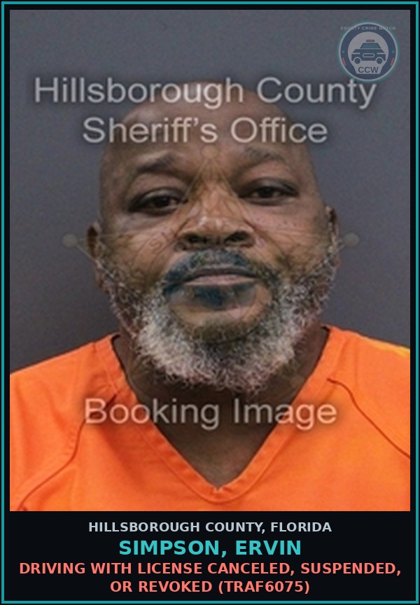Booking mugshot of SIMPSON, ERVIN in Hillsborough County