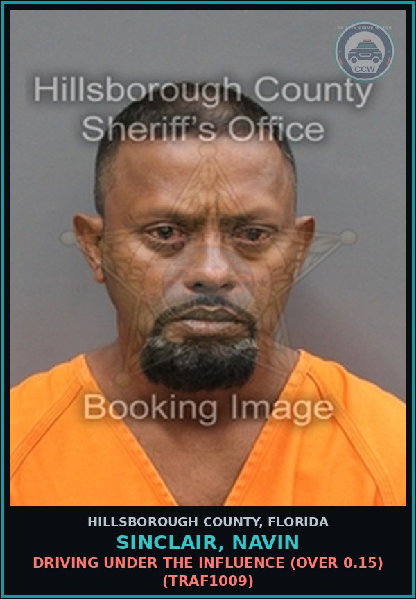 Booking mugshot of SINCLAIR, NAVIN in Hillsborough County