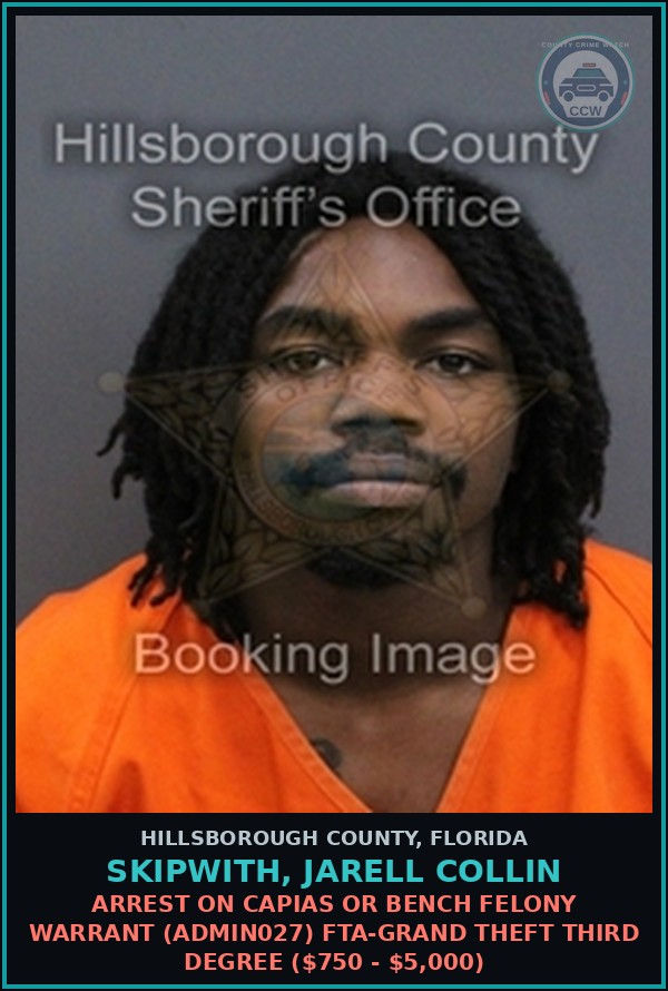 Booking mugshot of SKIPWITH, JARELL COLLIN in Hillsborough County