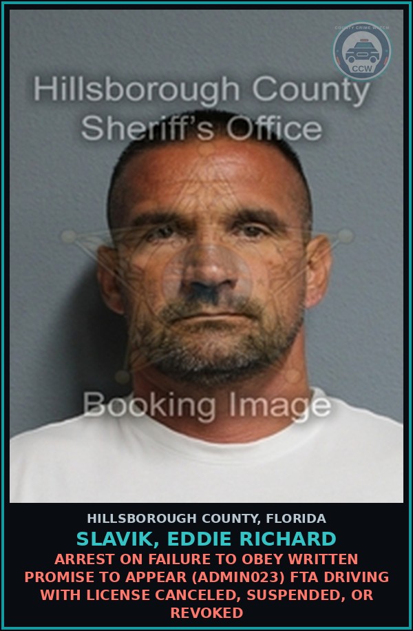 Booking mugshot of SLAVIK, EDDIE RICHARD in Hillsborough County