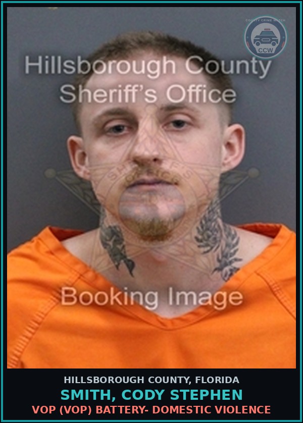 Booking mugshot of SMITH, CODY STEPHEN in Hillsborough County