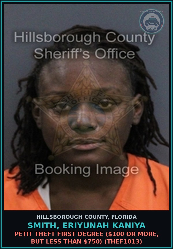 Booking mugshot of SMITH, ERIYUNAH KANIYA in Hillsborough County