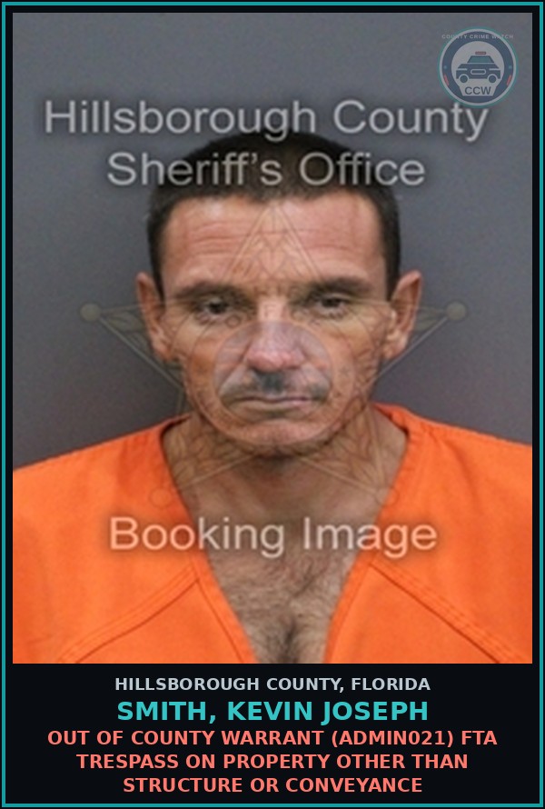 Booking mugshot of SMITH, KEVIN JOSEPH in Hillsborough County