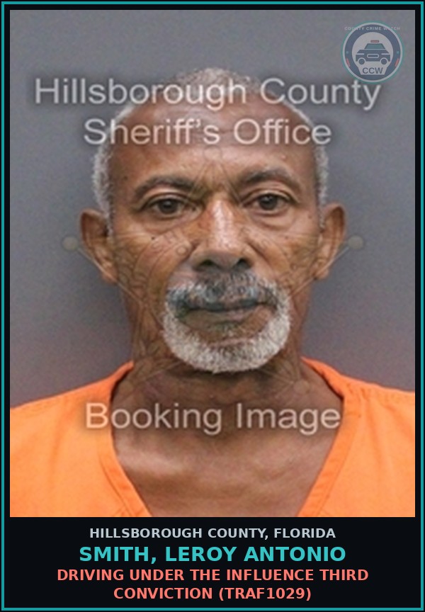 Booking mugshot of SMITH, LEROY ANTONIO in Hillsborough County