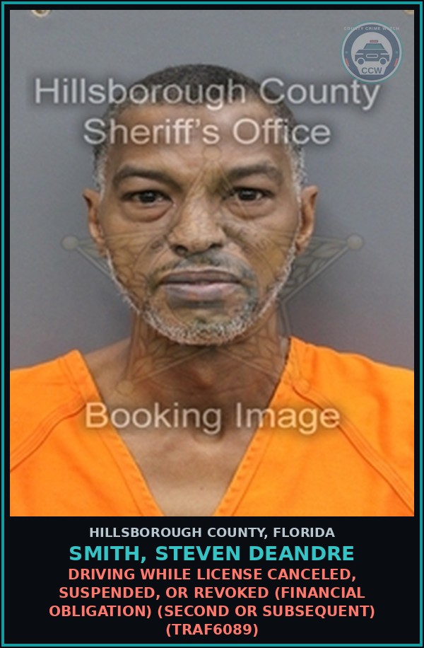 Booking mugshot of SMITH, STEVEN DEANDRE in Hillsborough County