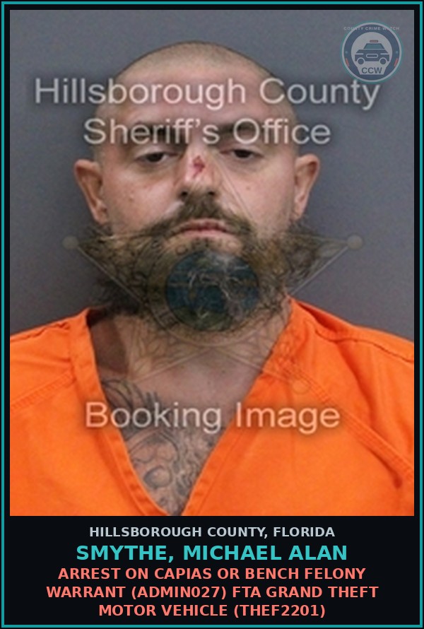 Booking mugshot of SMYTHE, MICHAEL ALAN in Hillsborough County