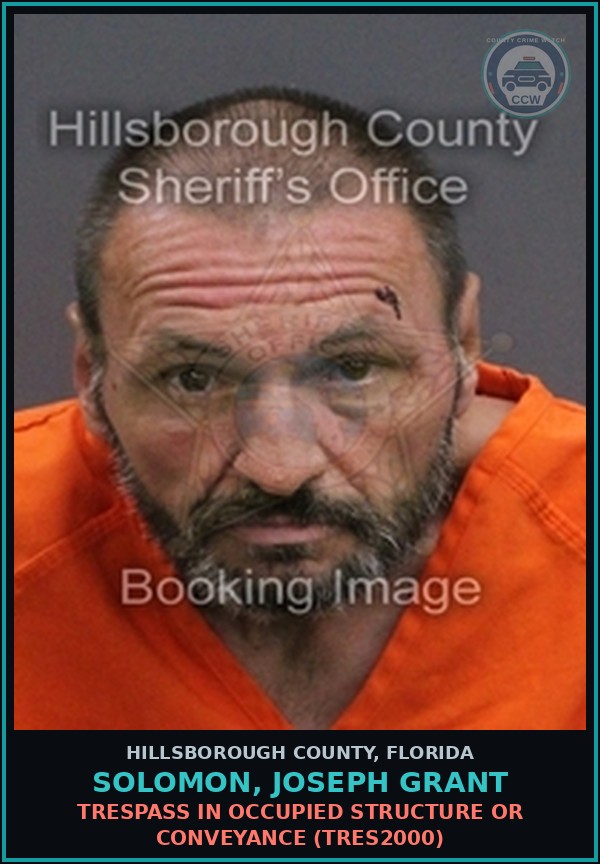 Booking mugshot of SOLOMON, JOSEPH GRANT in Hillsborough County
