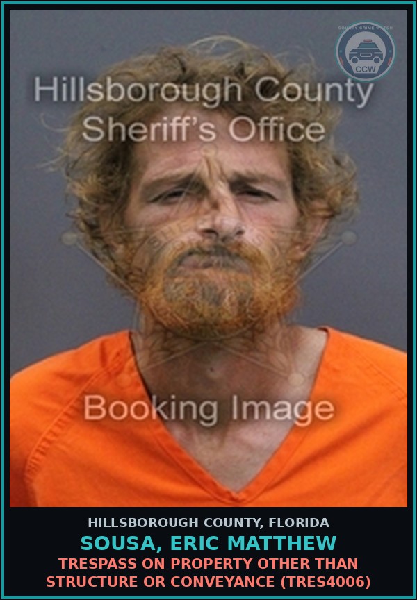 Booking mugshot of SOUSA, ERIC MATTHEW in Hillsborough County
