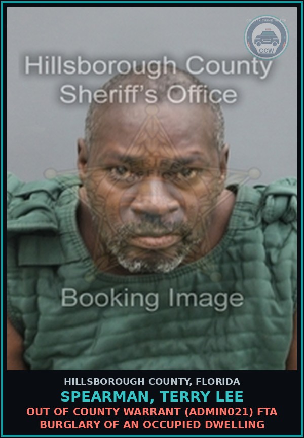 Booking mugshot of SPEARMAN, TERRY LEE in Hillsborough County