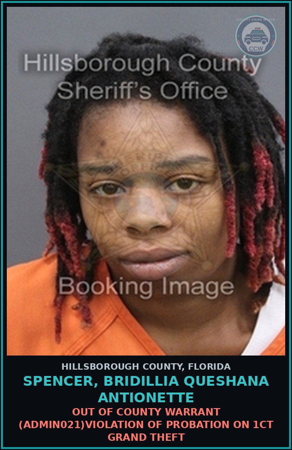 Booking mugshot of SPENCER, BRIDILLIA QUESHANA ANTIONETTE in Hillsborough County
