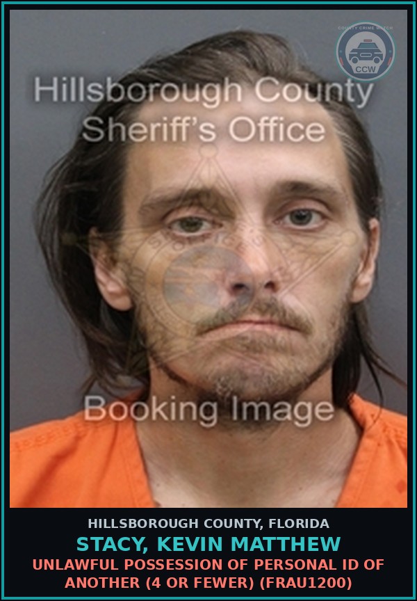 Booking mugshot of STACY, KEVIN MATTHEW in Hillsborough County