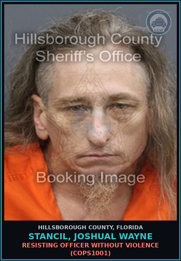 Booking mugshot of STANCIL, JOSHUAL WAYNE in Hillsborough County