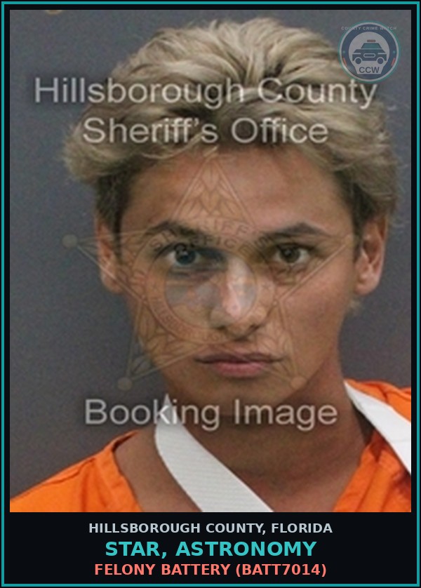 Booking mugshot of STAR, ASTRONOMY in Hillsborough County