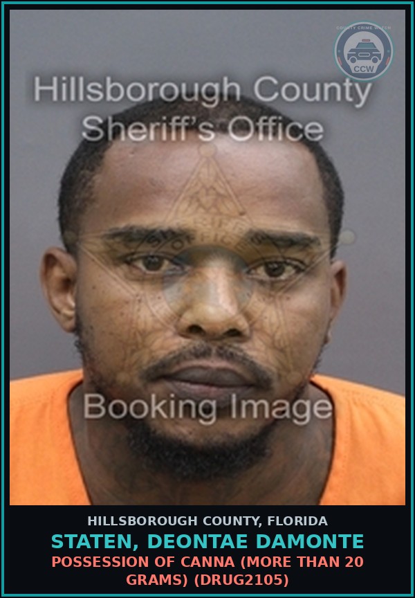 Booking mugshot of STATEN, DEONTAE DAMONTE in Hillsborough County