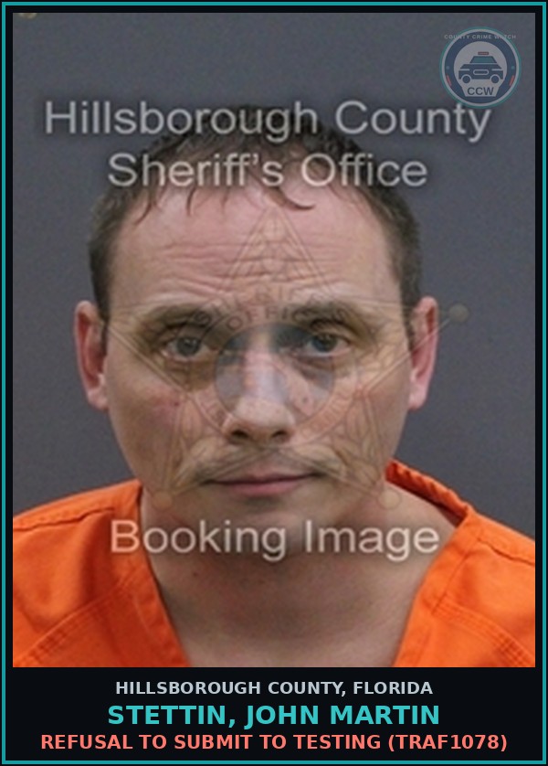 Booking mugshot of STETTIN, JOHN MARTIN in Hillsborough County