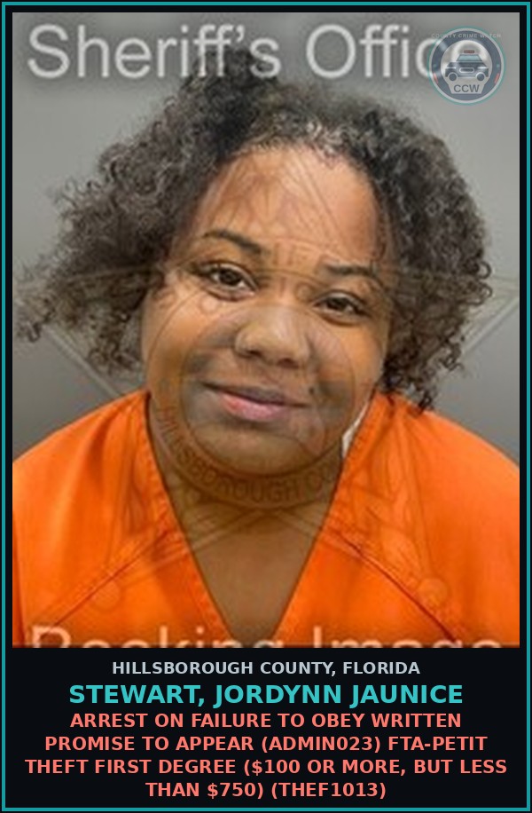 Booking mugshot of STEWART, JORDYNN JAUNICE in Hillsborough County