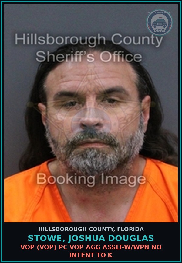 Booking mugshot of STOWE, JOSHUA DOUGLAS in Hillsborough County