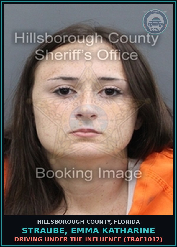 Booking mugshot of STRAUBE, EMMA KATHARINE in Hillsborough County