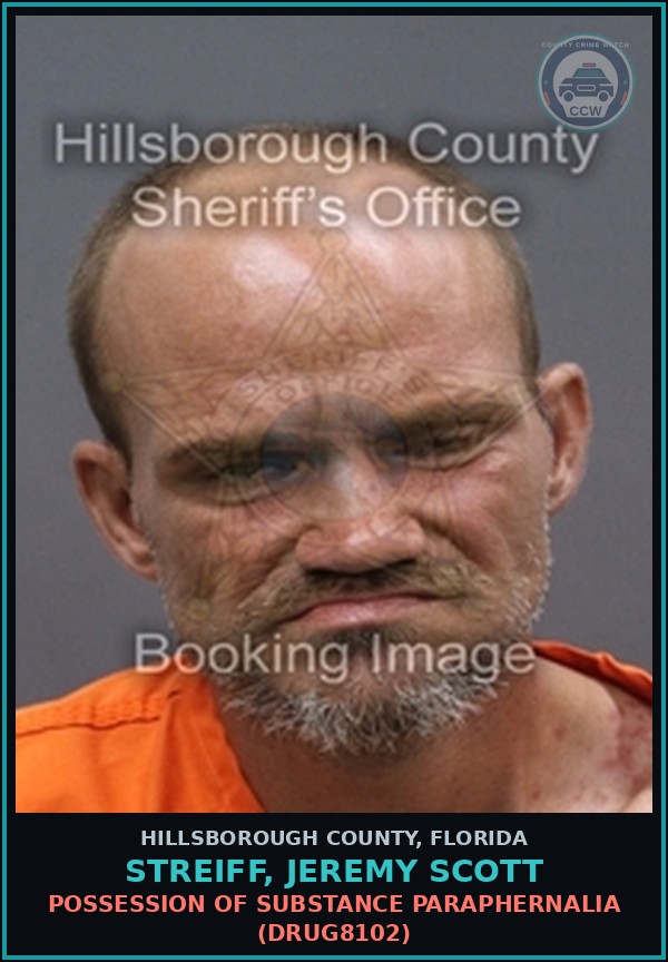 Booking mugshot of STREIFF, JEREMY SCOTT in Hillsborough County