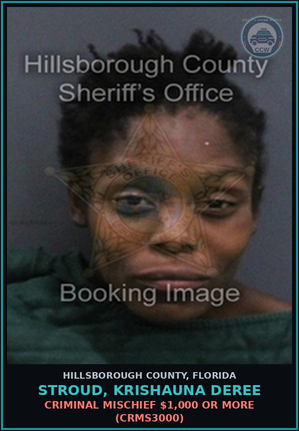 Booking mugshot of STROUD, KRISHAUNA DEREE in Hillsborough County