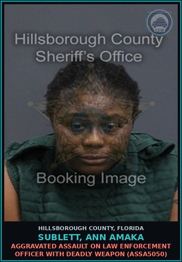 Booking mugshot of SUBLETT, ANN AMAKA in Hillsborough County