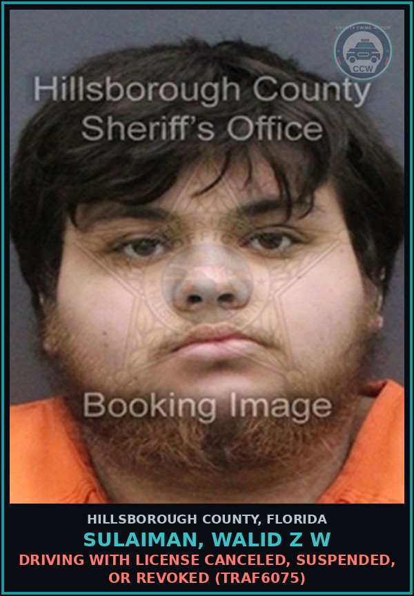 Booking mugshot of SULAIMAN, WALID Z W in Hillsborough County