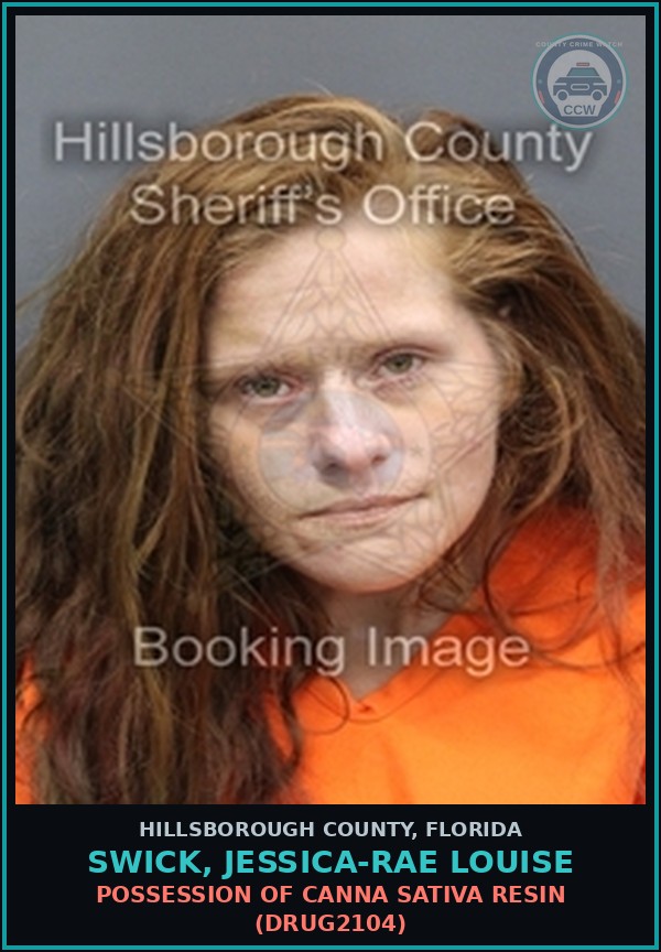 Booking mugshot of SWICK, JESSICA-RAE LOUISE in Hillsborough County