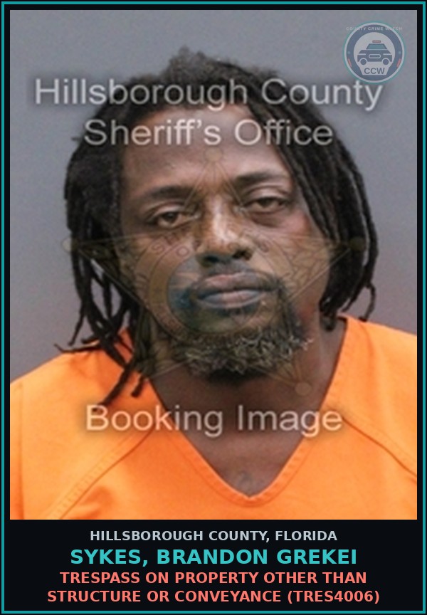 Booking mugshot of SYKES, BRANDON GREKEI in Hillsborough County