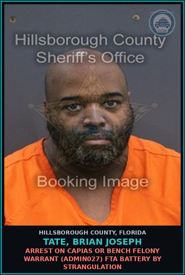 Booking mugshot of TATE, BRIAN JOSEPH in Hillsborough County
