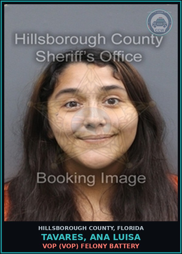 Booking mugshot of TAVARES, ANA LUISA in Hillsborough County