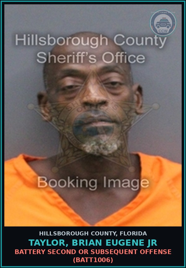 Booking mugshot of TAYLOR, BRIAN EUGENE JR in Hillsborough County