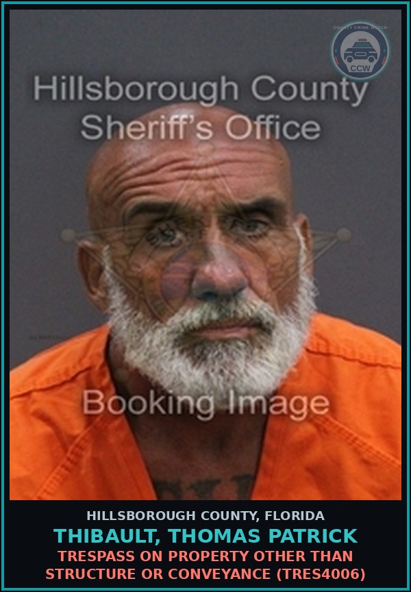 Booking mugshot of THIBAULT, THOMAS PATRICK in Hillsborough County