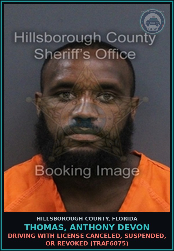 Booking mugshot of THOMAS, ANTHONY DEVON in Hillsborough County