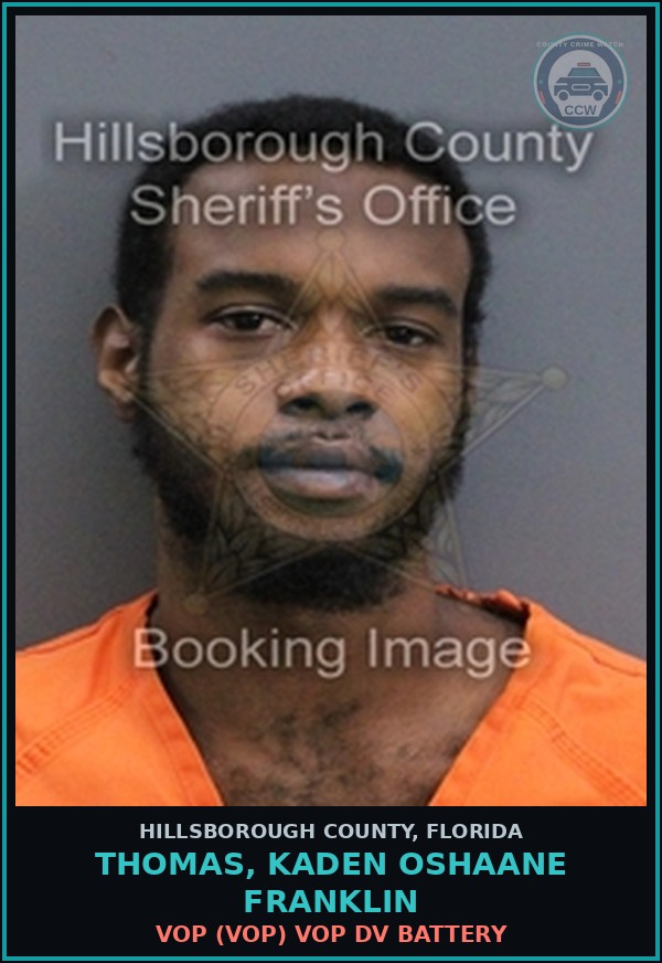 Booking mugshot of THOMAS, KADEN OSHAANE FRANKLIN in Hillsborough County