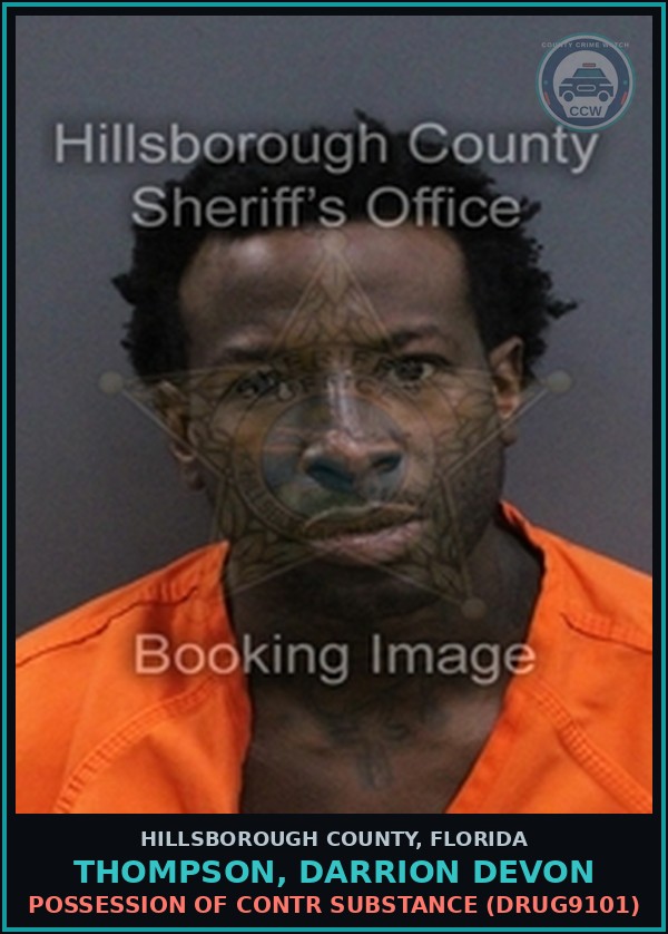 Booking mugshot of THOMPSON, DARRION DEVON in Hillsborough County
