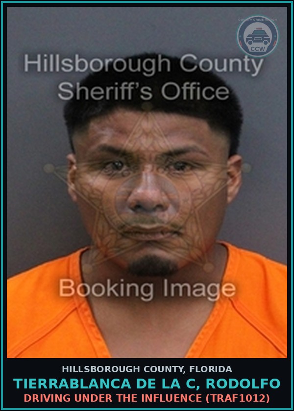 Booking mugshot of TIERRABLANCA DE LA C, RODOLFO in Hillsborough County