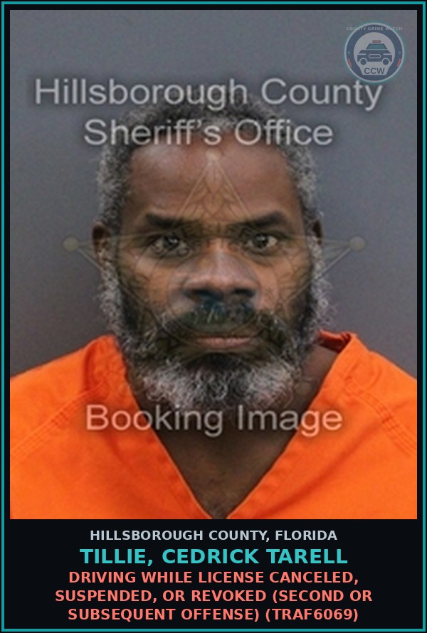 Booking mugshot of TILLIE, CEDRICK TARELL in Hillsborough County