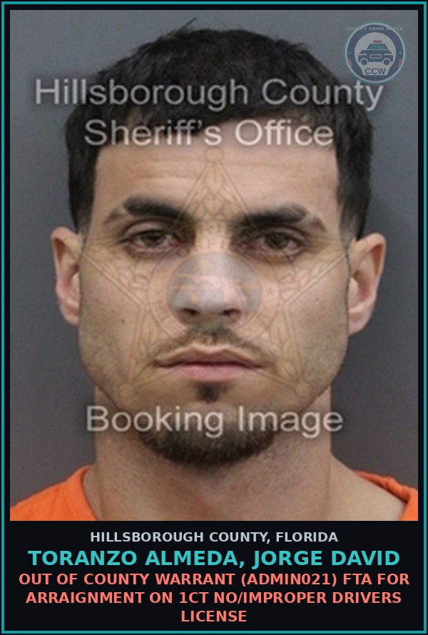Booking mugshot of TORANZO ALMEDA, JORGE DAVID in Hillsborough County
