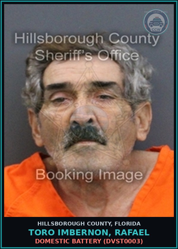 Booking mugshot of TORO IMBERNON, RAFAEL in Hillsborough County