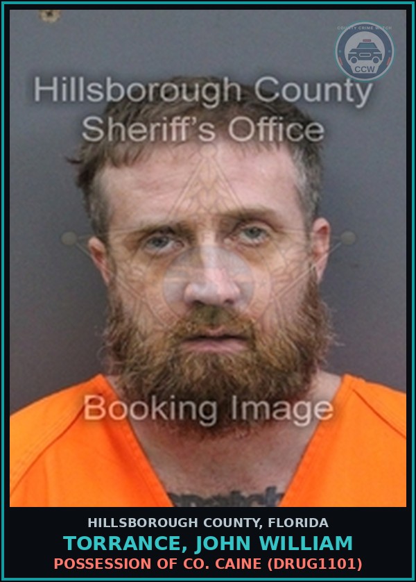 Booking mugshot of TORRANCE, JOHN WILLIAM in Hillsborough County
